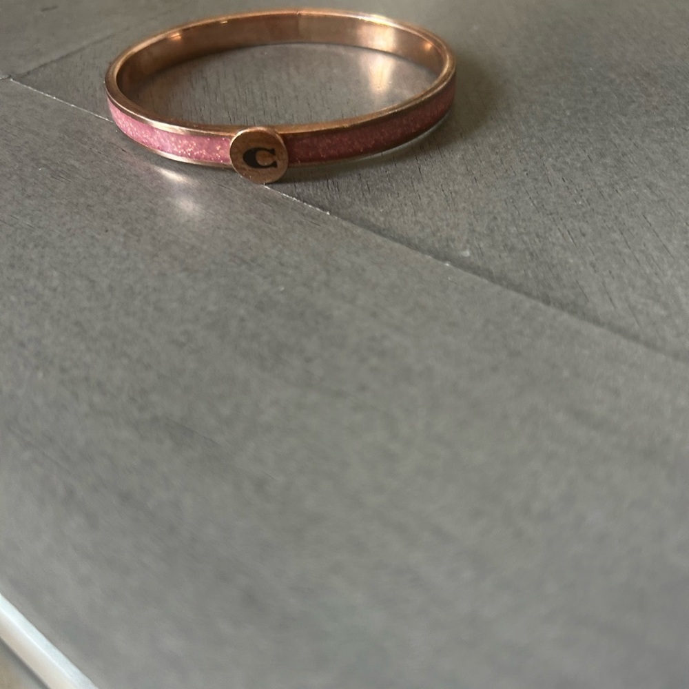 Coach Rose Gold-Tone Pink Glitter Logo Bangle Bracelet - Picture 3 of 4